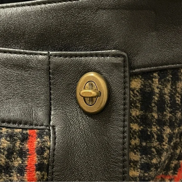 Coach Wrap Wool and Leather Tartan Mini Skirt - Black, Tan and Red - Picture 5 of 10